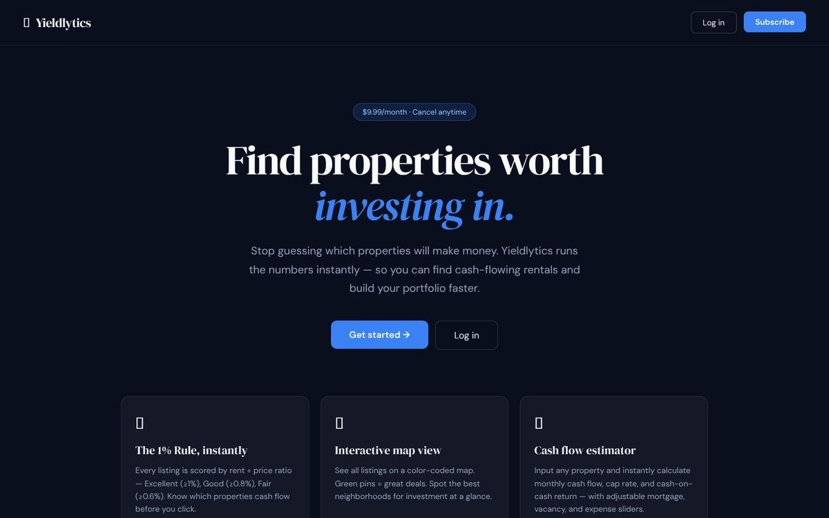 Yieldlytics — Simple Real Estate Investment Analytics homepage preview